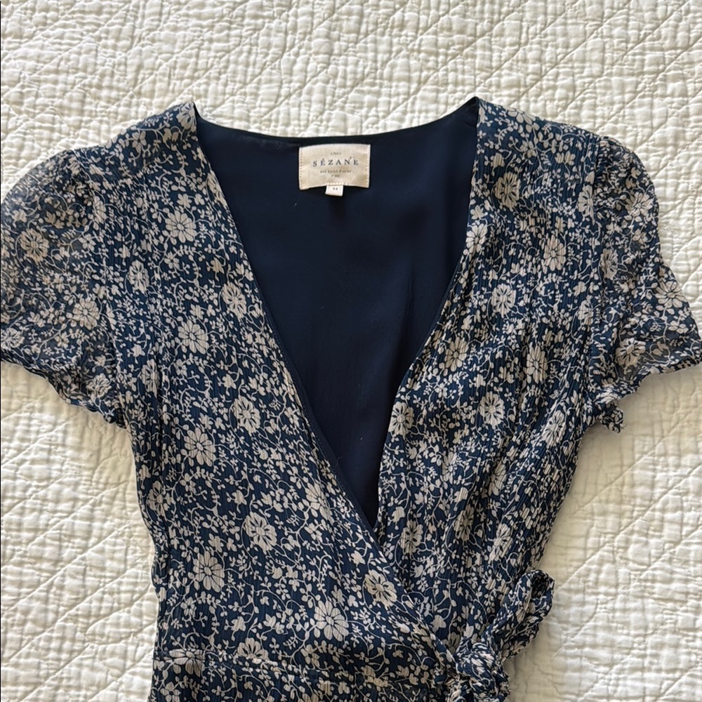 Sezane-Navy Floral Wrap Dress - Picture 5 of 9